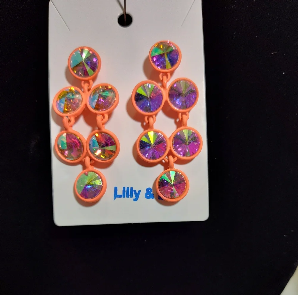 Lilly & Lib. Orange and Iridescent Earrings